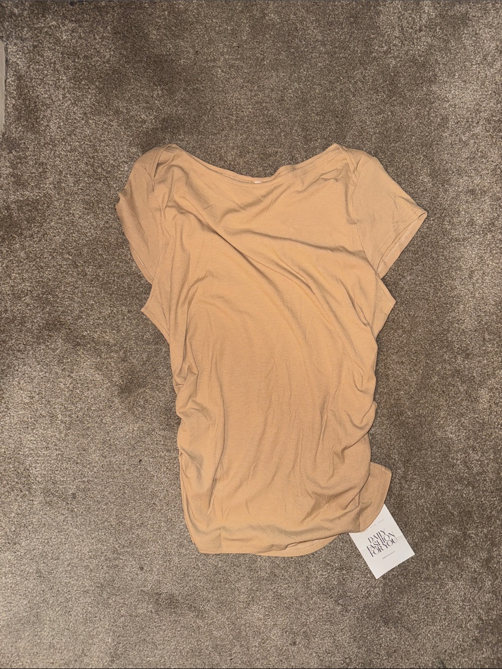 Women’s Short Sleeve Tee in Beige - Lightweight Everyday Top cinched sides